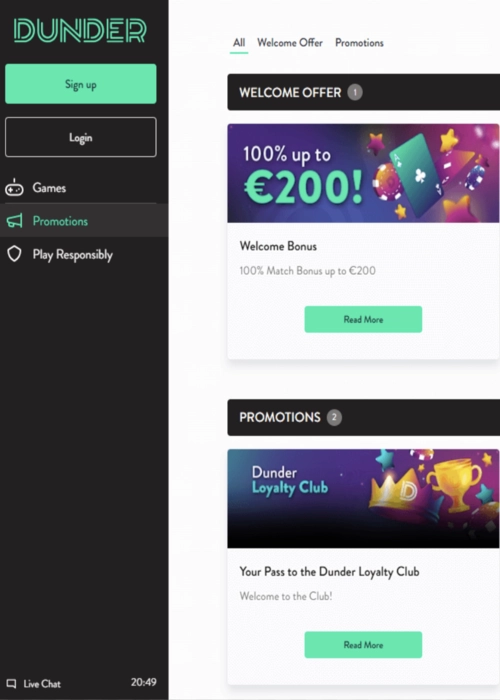 Gaming lobby slots collection Dunder Casino
